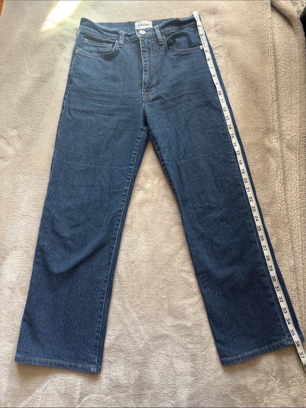 Frame Le Jane Crop pinstriped high rise straight leg jeans